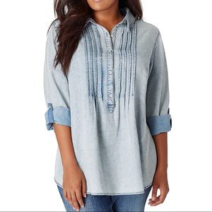 Vintage America Embroidered Denim Pintuck Shirt